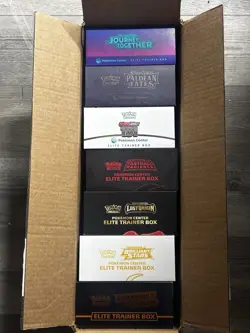 Lot of 7 Empty Pokemon Center ETBs Full Size w/ Player Guides - Image 1