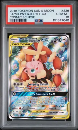 PSA 10 Mega Lopunny & Jigglypuff GX 226 Cosmic Eclipse 2019 GEM MINT Pokemon - Image 1