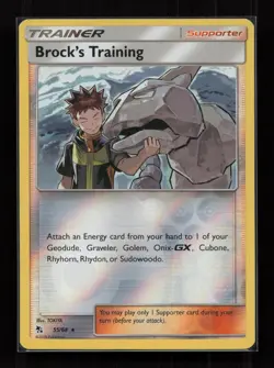 Brock's Training 55/68 Holo Rare Hidden Fates Pokemon Reverse Holo Near Mint - Image 1