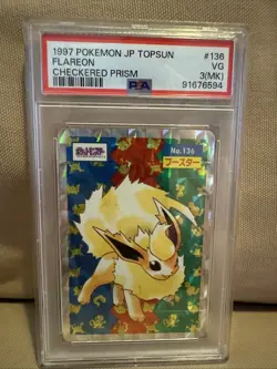 1997 Pokemon JP Topsun Flareon Checkered Prism PSA VG 3(MK) - Image 1