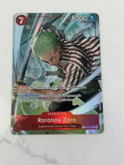 Bandai One Piece CCG Roronoa Zoro OP14-015 Super Rare Holo Rush 8000 Power Card - Image 1