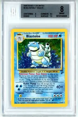 BGS NM-MT 8 Pokemon Trading Card Game Blastoise 002/130 Base Set 2 Holo Rare - Image 1