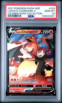 2021 POKEMON SWSH BLACK STAR PROMO CELEBRATIONS LANCE'S CHARIZARD V PSA 10 QTY - Image 1