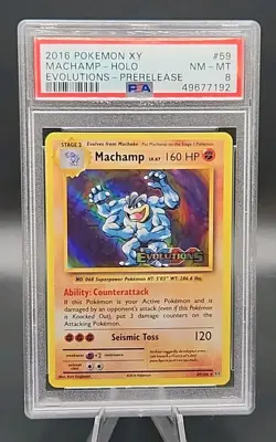 PSA 8 NM-MT Pokemon 2016 Machamp 59/108 XY Evolutions Prerelease Holo - Image 1