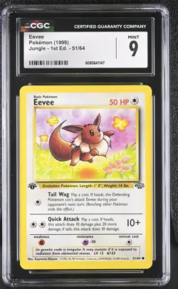 CGC 9 MINT Eevee 1999 Jungle 1st Edition 51/64 Pokemon Card - Image 1