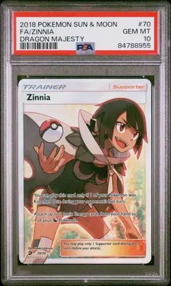 Pokemon Zinnia 70/70 PSA 10 Sun & Moon Dragon Majesty - Image 1