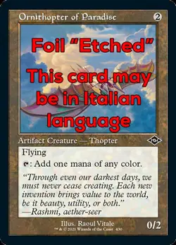 MTG ORNITHOPTER OF PARADISE FOIL EXC - ORNITOTTERO PARADISO MH2 RETRO IT ETCHED - Image 1