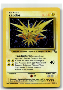Pokemon TCG Zapdos Fossil 15/62 Holo Rare 4th Print 1999-2000 Fossil - Image 1