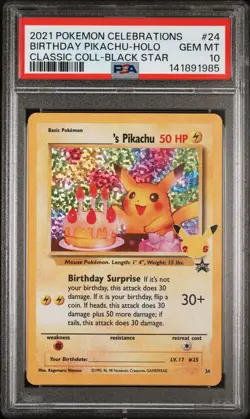 PSA 10 BIRTHDAY PIKACHU 24 CELEBRATIONS CLASSIC COLLECTION POKEMON GEM MINT BM - Image 1