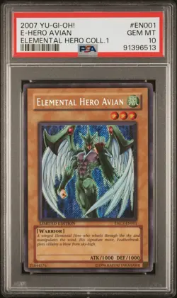 Yugioh - Elemental HERO Avian EHC1-EN001 Secret Rare PSA 10 GEM MINT - Image 1