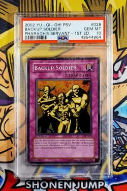 Yu-Gi-Oh! BACKUP SOLDIER 1st Ed Pharaoh's Servant PSV-028 PSA 10 Super GEM MINT - Image 1
