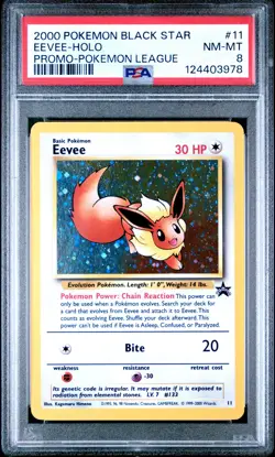 2000 POKEMON PROMO BLACK STAR POKEMON LEAGUE #11 EEVEE-HOLO PSA 8 - Image 1