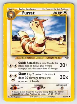 Furret 35/111 2000 Neo Genesis Pokemon Card Vintage WOTC Uncommon - Mp/Hp - Image 1