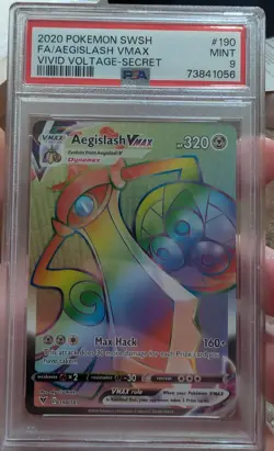 Pokemon TCG Aegislash VMAX Rainbow Secret Rare Card 190/185 Vivid Voltage PSA 9 - Image 1