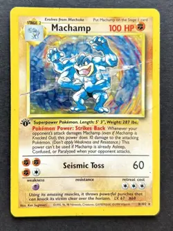 Pokemon TCG Machamp Holo Card Base Set 1st Edition 8/102 HP - Image 1