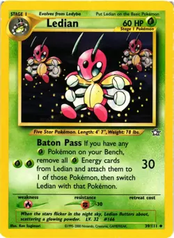 Pokemon TCG Ledian Neo Genesis 39/111 Regular Unlimited Uncommon LP/MP - Image 1