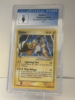 2005 Pokemon EX Unseen Forces Raikou #114 CGC Mint 9 - Image 1