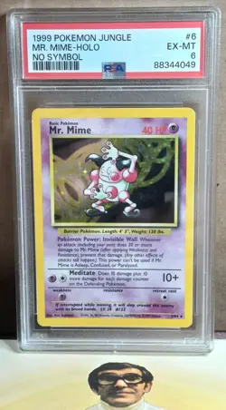 Pokemon 1999 Vintage Mr. Mime 6/64 Jungle No Symbol PSA Graded 6 Error Holo Card - Image 1
