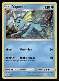 Pokemon Cards Vaporeon 18/68 Hidden Fates Holo Rare NM - Image 1