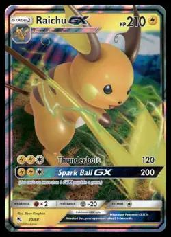 Pokemon Cards Raichu GX 20/68 Hidden Fates Holo Rare GX NM *2 - Image 1