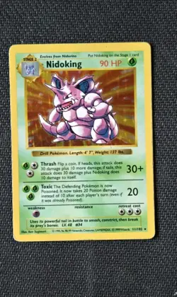 Nidoking - 11/102 - Shadowless Holo Rare Base Set 1999 - Pokemon - Damaged 💔 - Image 2
