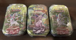 Pokemon TCG Mini Tin Prismatic Evolutions Espeon Sylveon Lot x3 Sealed - Image 1
