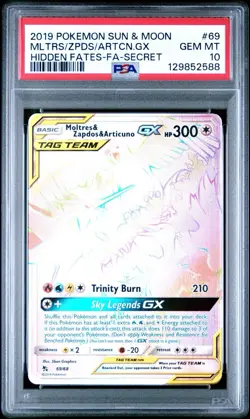 Pokemon Moltres & Zapdos & Articuno GX (Secret) 69/68 Hidden Fates Holo PSA 10 - Image 1