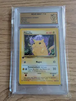 Pokemon Pikachu 58/102 GSG 7 - 1999 1st Edition Base Set German Near Mint - Image 1
