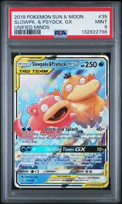 2019 POKEMON SUN & MOON UNIFIED MINDS #35 SLOWPOKE & PSYDUCK GX PSA 9 - Image 1