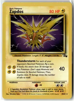 Zapdos ⭐ 30/62 Rare Fossil 1999 Pokemon LP - Image 1
