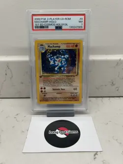 PSA 7 Machamp 8/102 Base Set Pokemon Card Cosmos Holofoil 1st Ed. With Swirl 💫 - Image 1