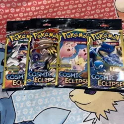 Pokemon Cosmic Eclipse Mini Booster Pack 3-Card Set, Complete Art Set Long Crimp - Image 1