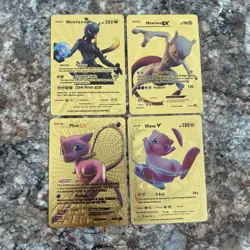 Four Gold Foil Mewtwo Ex/GX And Mew V/EX Pokemon Fan Art Cards - Near Mint - Image 1