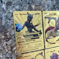 Four Gold Foil Mewtwo Ex/GX And Mew V/EX Pokemon Fan Art Cards - Near Mint - Image 5