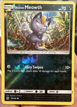 78/149 Alolan Meowth - Sun and Moon - Common Pokemon TCG Card Reverse Holo - Image 1