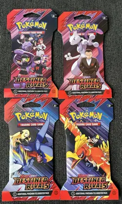 (4) POKEMON TCG SCARLET & VIOLET DESTINED RIVALS SLEEVED BOOSTERS FULL ART SET - Image 1
