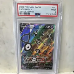 Pokemon TCG Unown V 177/195 Silver Tempest Full Art Ultra Rare Holo PSA 9 - Image 1