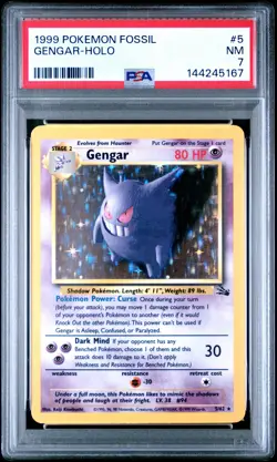 1999 POKEMON FOSSIL #5 GENGAR-HOLO PSA 7 - Image 1