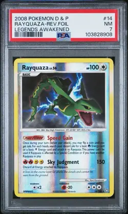 2008 POKEMON DIAMOND & Pearl LEGENDS AWAKENED #14 RAYQUAZA-REV.FOIL PSA 7 - Image 1