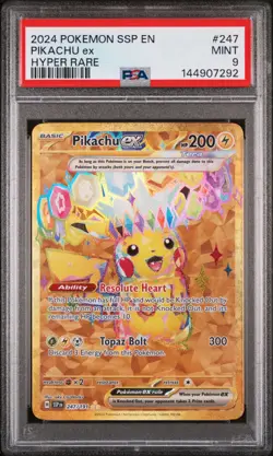 2024 POKEMON SSP EN-SURGING SPARKS HYPER RARE #247 PIKACHU EX PSA 9 - Image 1