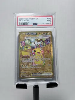 2024 Pikachu PSA 9 EX Pokemon SSP EN Surging Sparks Holo Hyper Rare Gold 247/191 - Image 1