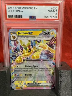 2025 Pokemon Prismatic Evolutions Jolteon EX #030/131 PSA 8 - Image 1