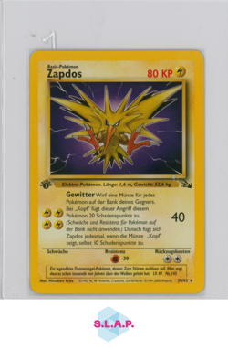 ZAPDOS 1.EDITION POKEMON/NINTENDO 15 1999 FOSSIL FOIL DEUTSCH - Image 1