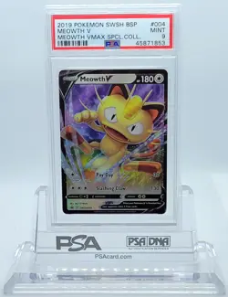 POKEMON BLACK STAR PROMO MEOWTH V #SWSH004 HOLO FOIL CARD PSA 9 MINT #45871853 - Image 1