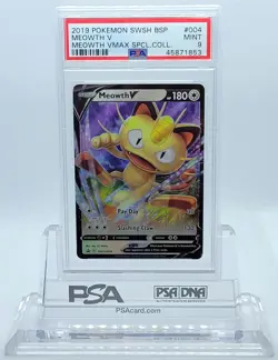 POKEMON BLACK STAR PROMO MEOWTH V #SWSH004 HOLO FOIL CARD PSA 9 MINT #45871853 - Image 2