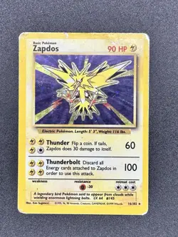 Pokemon TCG Zapdos Base Set Holo Unlimited Rare Card 16/102 DMG - Image 1