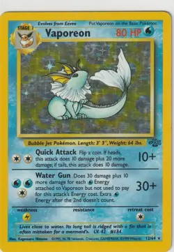 Pokemon TCG Vaporeon Jungle Holo Rare 12/64 Stage 1 Unlimited English Card - Image 1