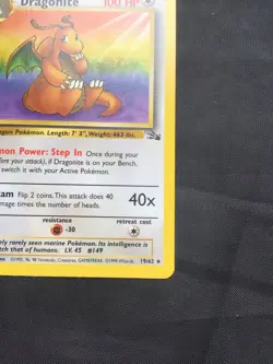 Pokemon Cards: Fossil 1st Edition Rare: Dragonite 19/62 - Image 4
