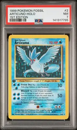 1999 POKEMON FOSSIL 1ST ED #2 ARTICUNO-HOLO PSA 7 - Image 1