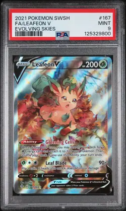 2021 Pokemon Sword & Shield Evolving Skies Leafeon V Fa Full Art PSA 9 #167 Mint - Image 1